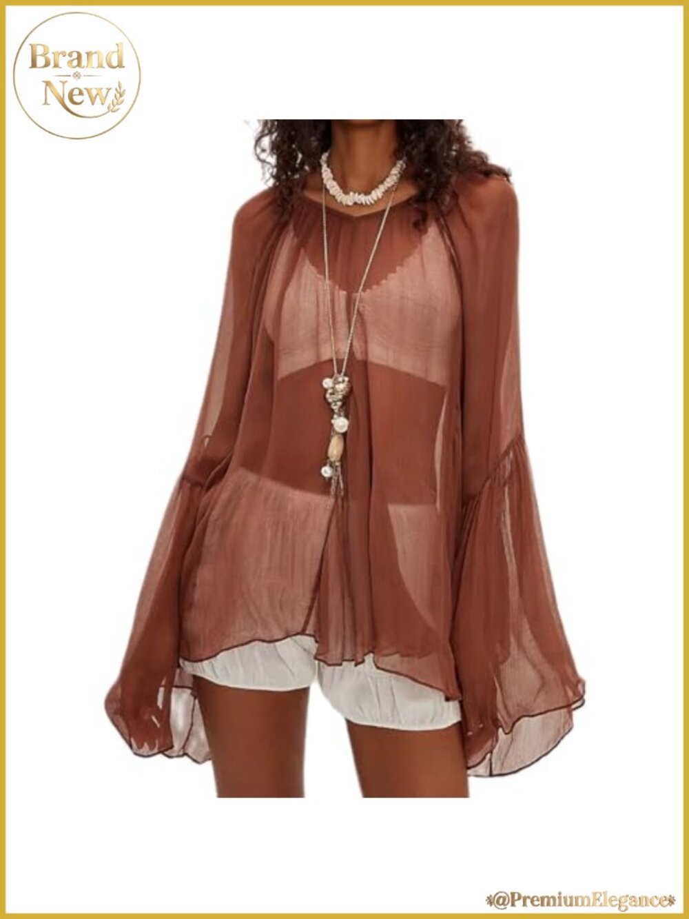 Lace Flowy Boho Sheer Poncho Blouse Bell Long Sleeve Cover Up Ruffle Go Out